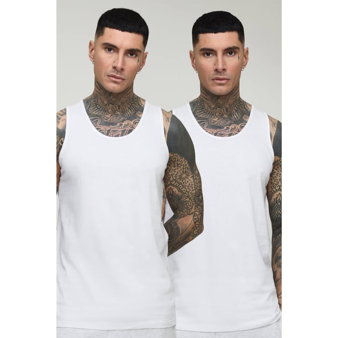 Tall 2 Pack Essential Regular Fit Vest | White | Size Medium