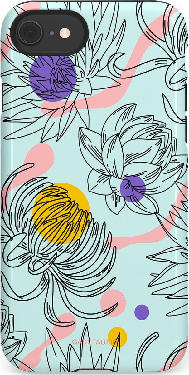 Casetastic hoesje geschikt voor Apple iPhone SE / Apple iPhone 7 / Apple iPhone 8 - Dubbellaagse bescherming - Wildschets - Fashion Case - Zilver Wit Saliegroen Lichtroze