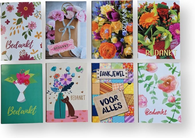 Luxe Bedankt Wenskaarten - 8 stuks - met enveloppen