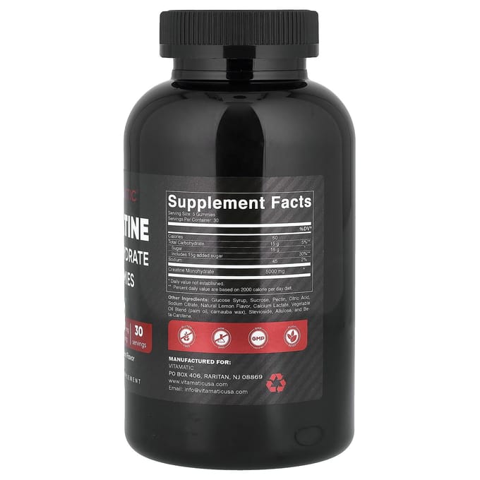 Gommes de Monohydrate de Créatine Vitamatic, Citron, 150 Gommes (1 000 mg par gummie)
