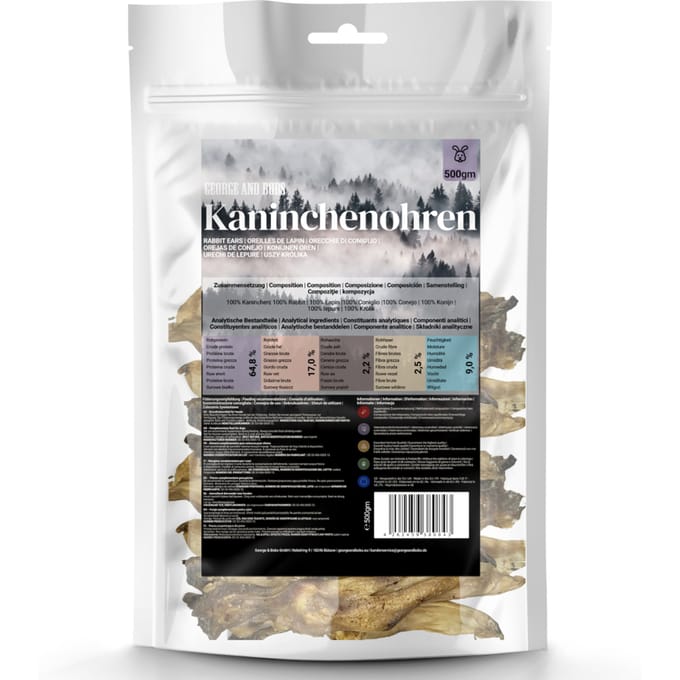 500g George & Bob's konijnenoren zonder vacht hondensnacks