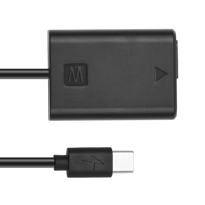 Andoer NP-FW50 Dummy-batterij USB-C-koppeladapter met USB Type-C-veervoedingskabel Vervanging zwart