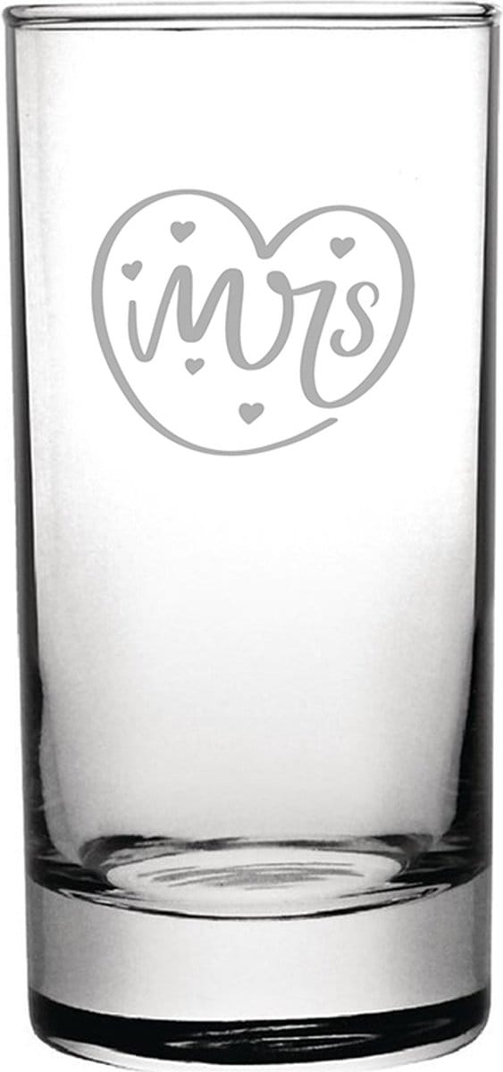 Gegraveerde longdrinkglas 28,5cl Mrs. In hartje