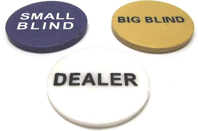 Dealer-buttonset Poker 3 kunststof buttons 49x5mm.