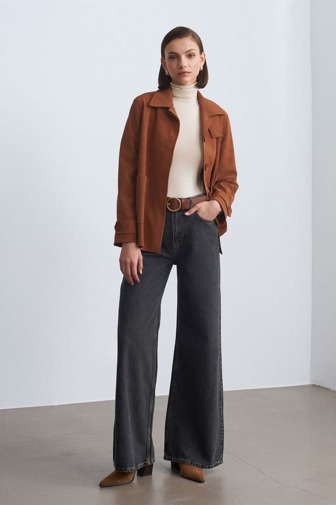 Hoog-Waisted Wijde Jeans van Katoen