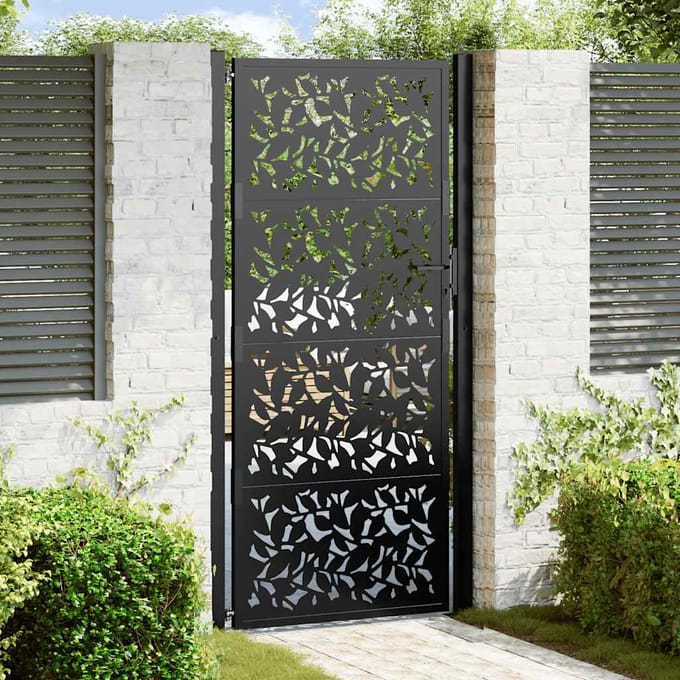 vidaXL - Poort - met - bladontwerp - 100x200 - cm - staal - zwart