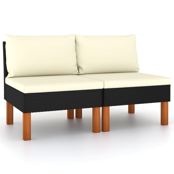 vidaXL - Middenbanken - 2 - st - poly - rattan - en - massief - eucalyptushout