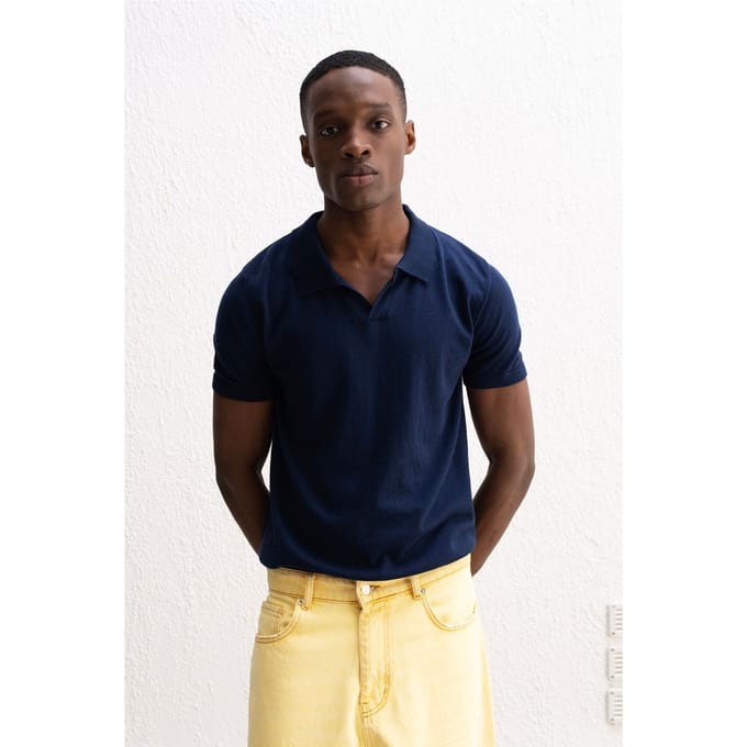 Effen Polo-Kraag Gebreide T-shirt