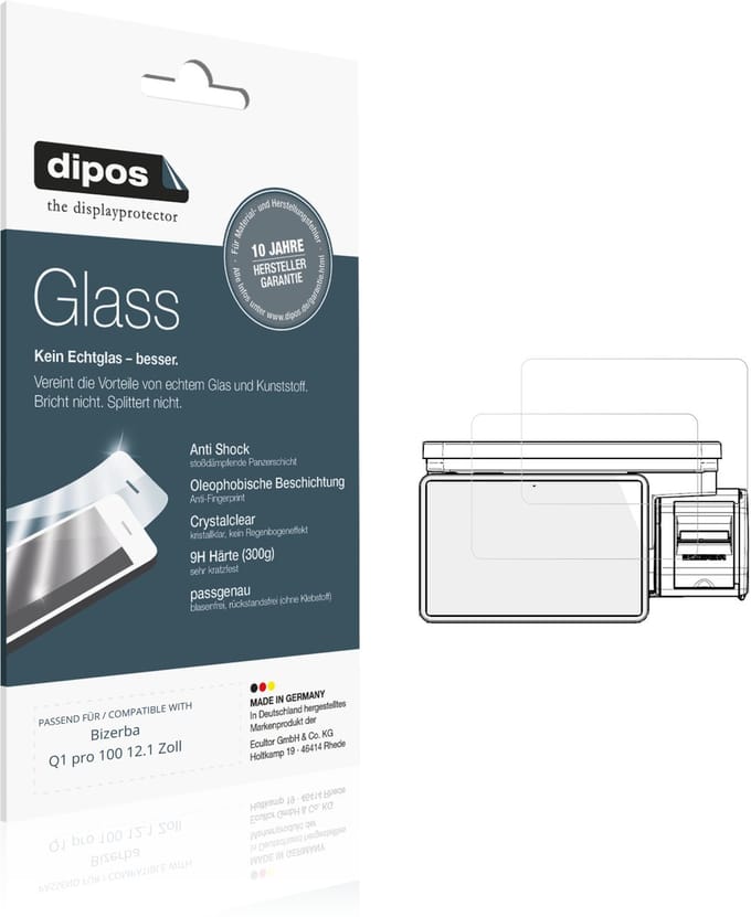 dipos – 2x Pantserfolie geschikt voor Bizerba Q1 pro 100 12.1 Zoll | 9H Screenprotector
