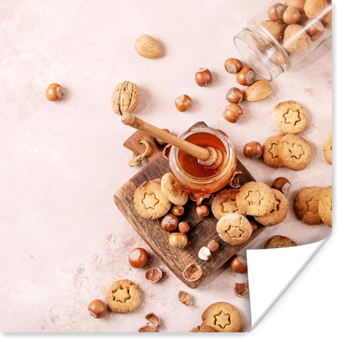 Poster Koekjes - Honing - Noten - Keuken - 75x75 cm