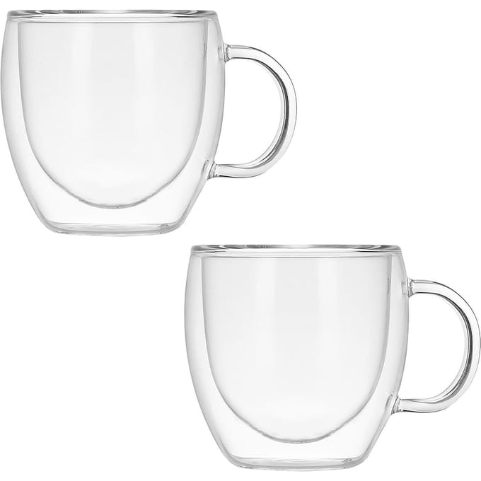 Lot de 2 gobelets à eau en verre multifonctions, grande capacité, transparents et sûrs, double couche, pour la maison white