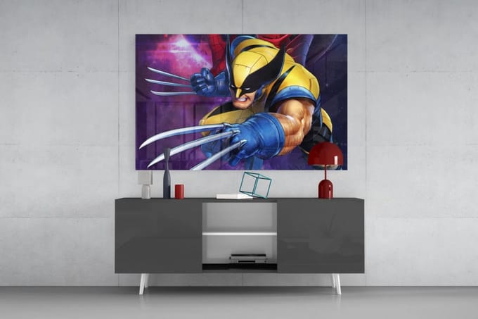 Glasschilderij - Wolverine - Wanddecoratie - 90x60 cm