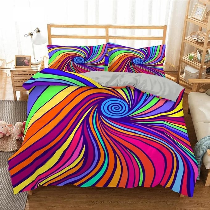 phechion Psychedelische 3D Print Beddengoedset Dekbedovertrekken Kussenslopen Eendelig Dekbed Beddengoedsets Beddengoed K269 EU single(135x200cm)