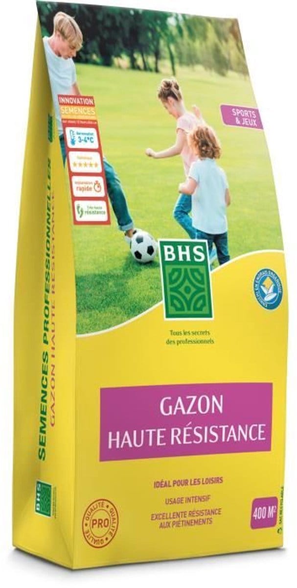 BHS – Gazon Haute Résistance + Engrais – Gazon – 10 kg – 400 m²