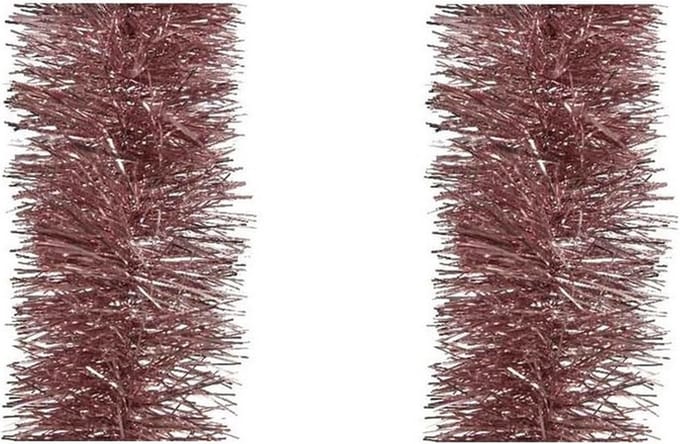 Decoris kerstslinger - 3x stuks - oudroze - 270 x 10 cm - folie/tinsel - lametta slingers
