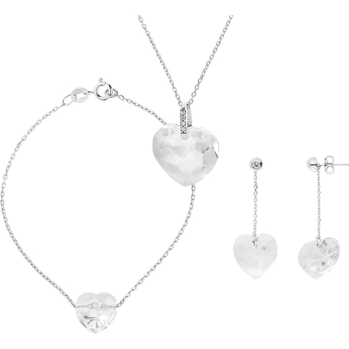 Ketting Set, Armband en Crystal Swarovski Silver 925 Crystal Oorbellen