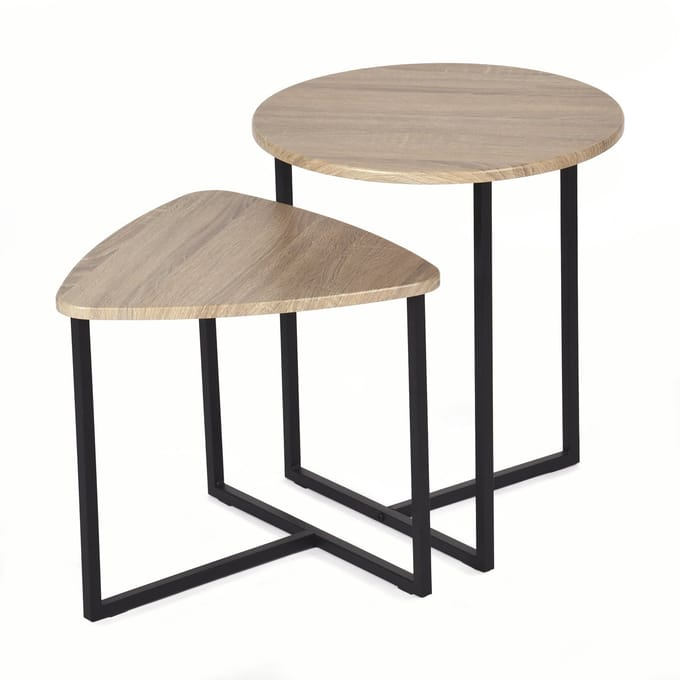 Bijzettafel - Set van 2 MDF Zonder scherpe randen - Licht eiken
