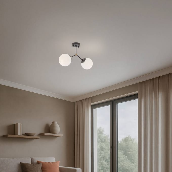 Opviq Plafondlamp Damar, zwart, glas, 2-lamps, lengte 44 cm