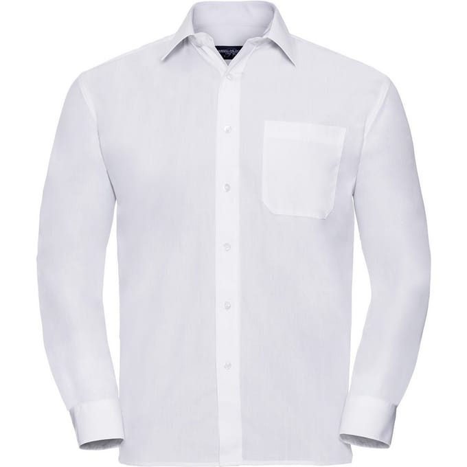 Russell Collection Heren Poplin Easy-Care Formeel Overhemd met Lange Mouwen (Wit)