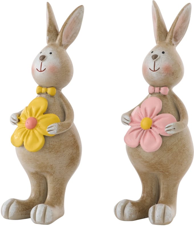 J-Line decoratie Konijn Bloem - polyresin - mix - small - doos van 2