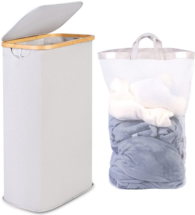 efluky Wasmand met deksel 63L, wasmand smal lichtgrijs