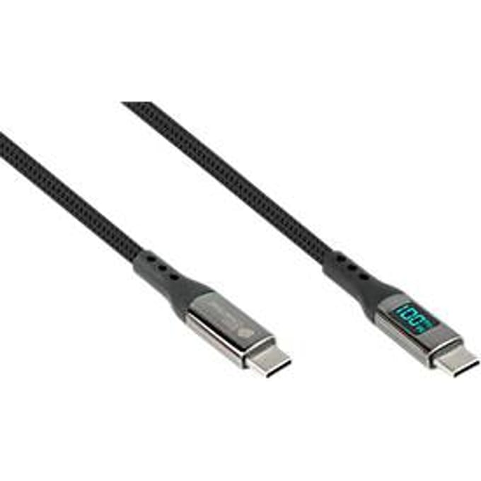 USB 2.0 oplaad-/datakabel Good Connections, USB-C naar USB-C, vermogen 100 W, tot 480 Mbit/s, met digitaal display, lengte 1 m, zwart