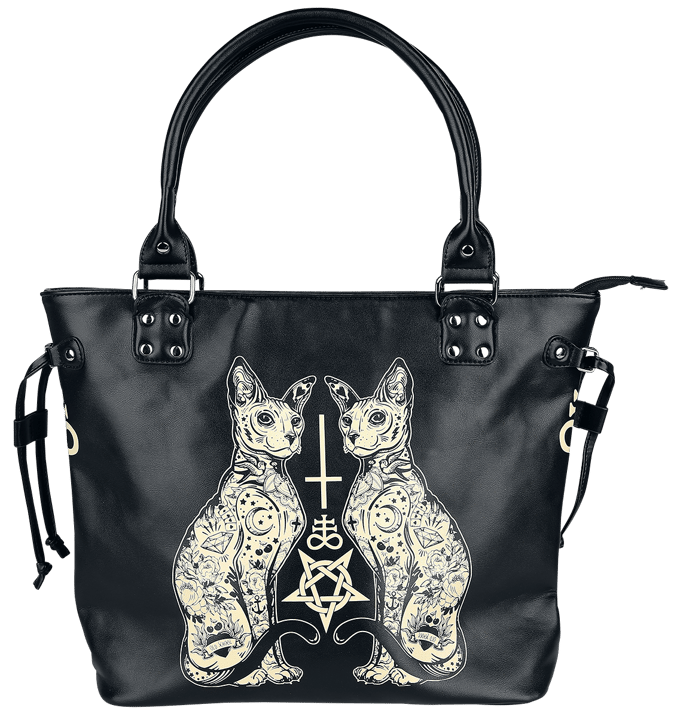 Banned - Gothic Handtas - Esoteric Cat Bag - voor Vrouwen - zwart-wit