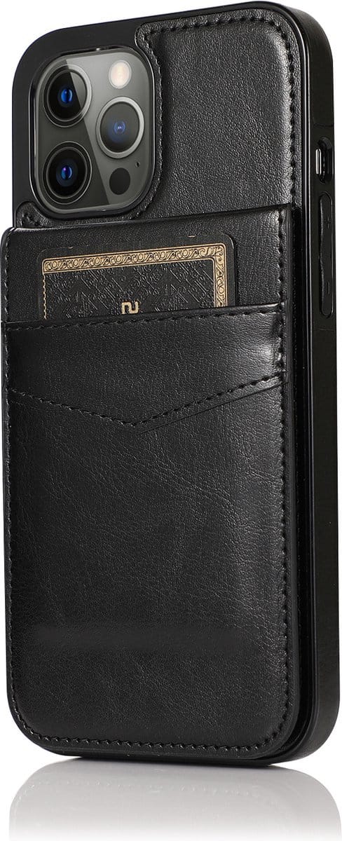 Hoesje geschikt voor iPhone 15 - Backcover - Pasjeshouder - Portemonnee - Kunstleer - Zwart
