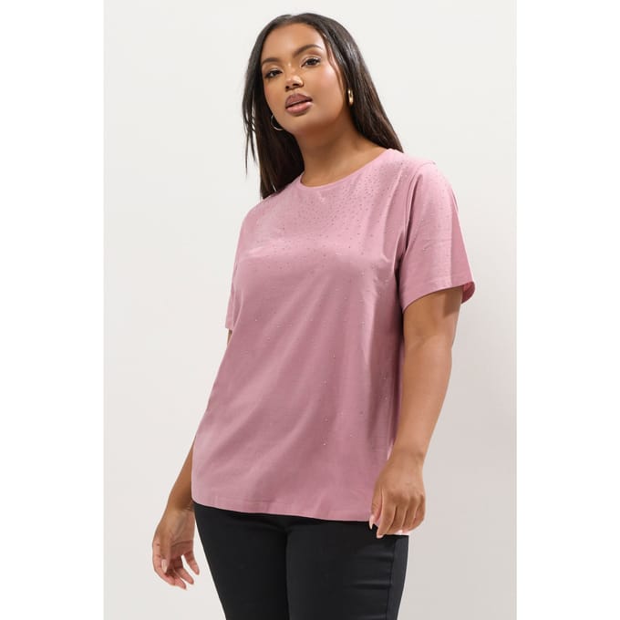 Yours Roze Versierd Tshirt Size 58-60