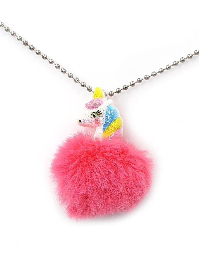 Kinderketting met unicorn hanger en roze pompom