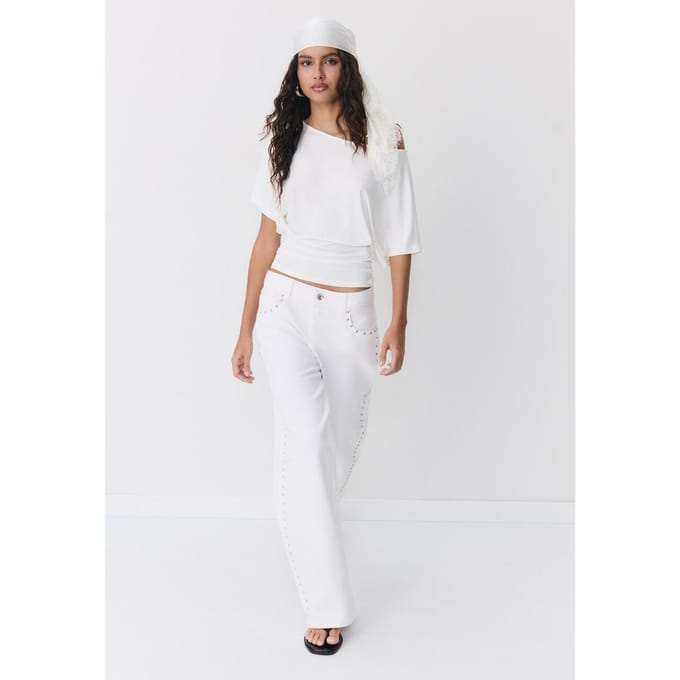 Stradivarius T-shirt met korte mouw en boothals  Wit M