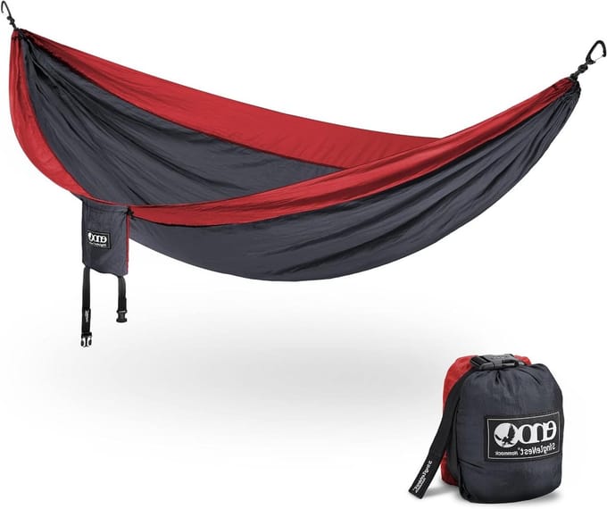 Camping Hangmat - Single Hangmat - Buiten Ontspannen - Lichtgewicht & Sneldrogend - 2.9 meter - Houtskool/Rood