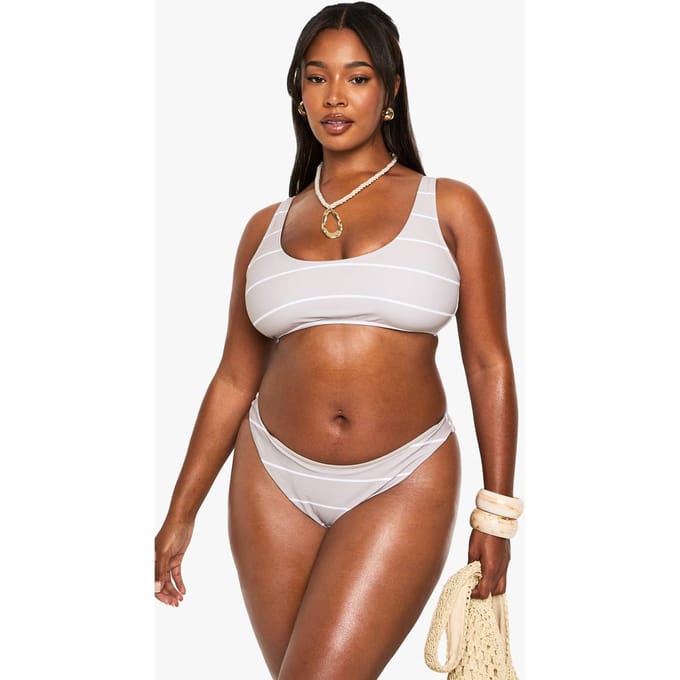 boohoo Dames Plus Badmode Essentials Streep Scoop Bikini Top | Steen | Maat: 54