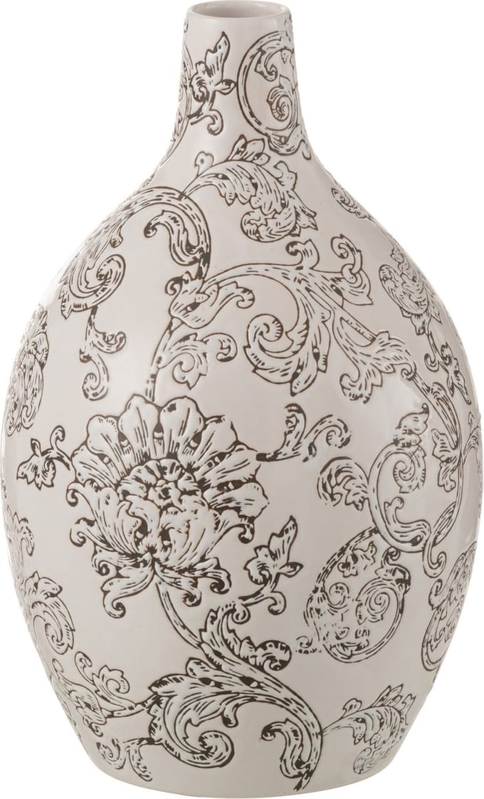 J-Line vaas Zen Rond - porselein - wit/zwart - 30 cm hoog