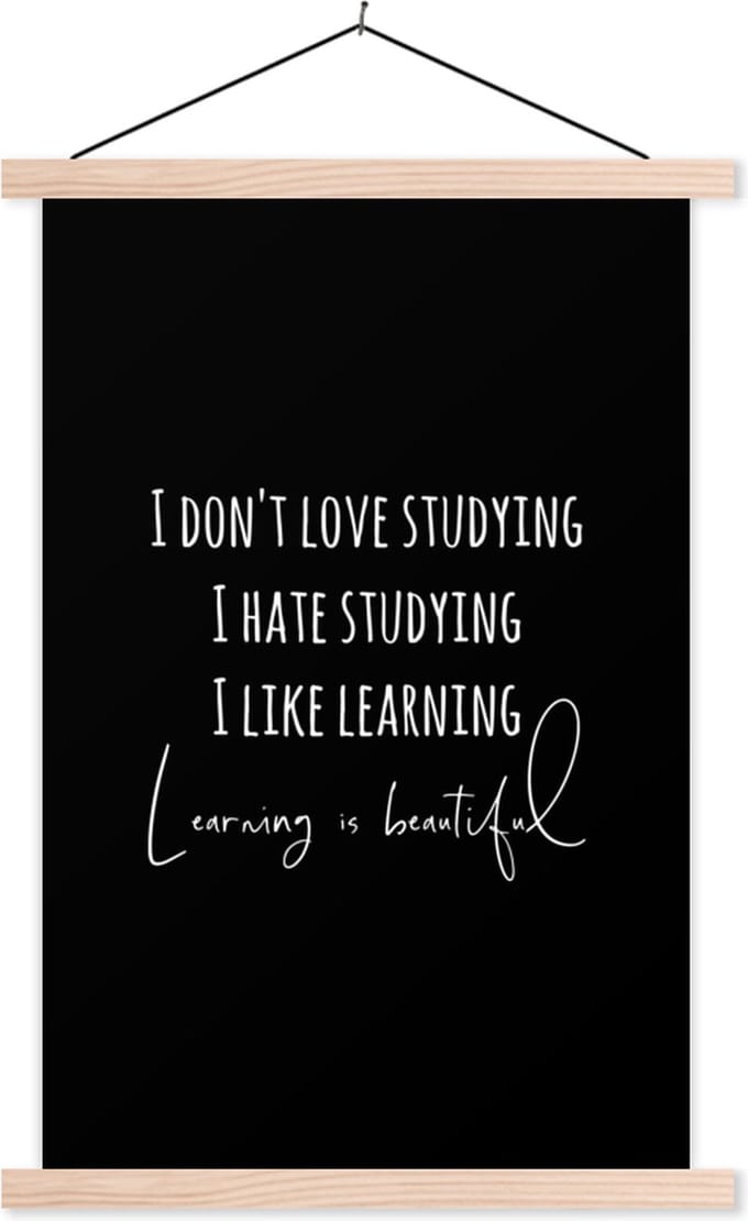 Posterhanger incl. Poster 40x60 cm - Schoolplaat - Quote - Leren - Studeren - Textielposter - Blanke latten