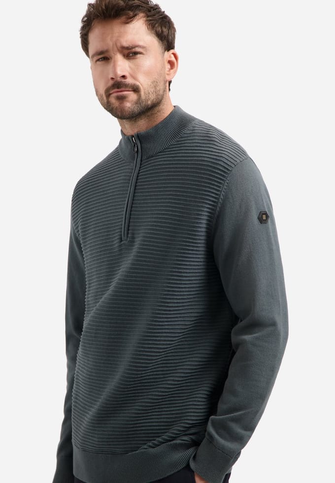 No Excess Pullover half zip mix match knit dark steel