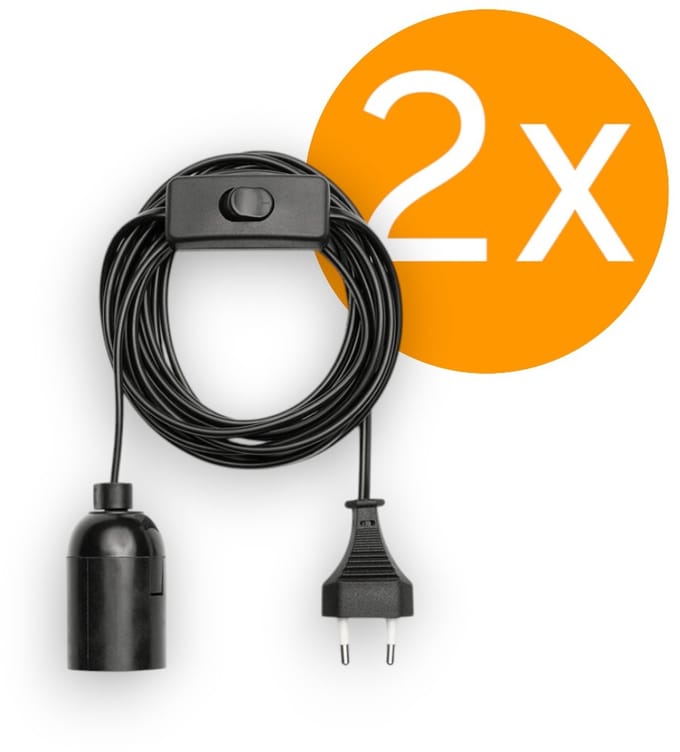 2 stuks | Lampfitting zwart met 3.5 meter kabel, schakelaar en Stekker | E27 | Max 1x25W exclusief