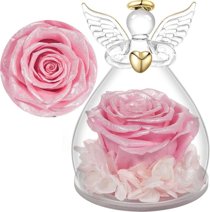 Eeuwige rozen geschenken voor Moederdag en Verjaardag | Glazen engel figuren met echte rozen