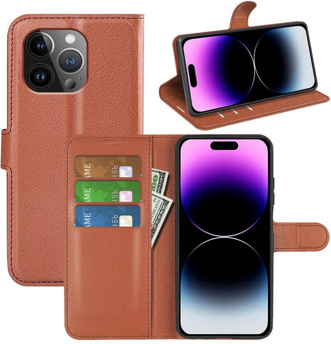 MobyDefend Hoesje - Geschikt voor iPhone 15 Pro - Kunstleren Wallet Book Case (Sluiting Voorkant) - Bruin