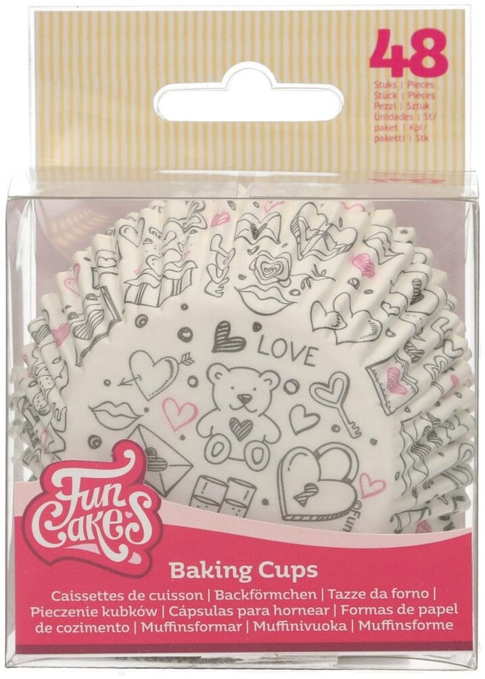 FunCakes Baking Cups - Liefdes Doodle - 48 Stuks - Cupcake Vormpjes Papier