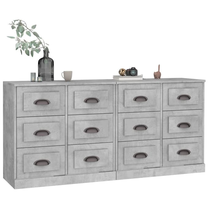 vidaXL - Dressoirs - 2 - st - bewerkt - hout - betongrijs