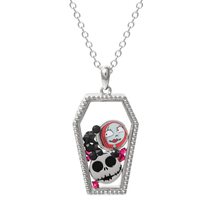 Disney Nightmare Before Christmas Red and black Silver plated Floating Stone Necklace