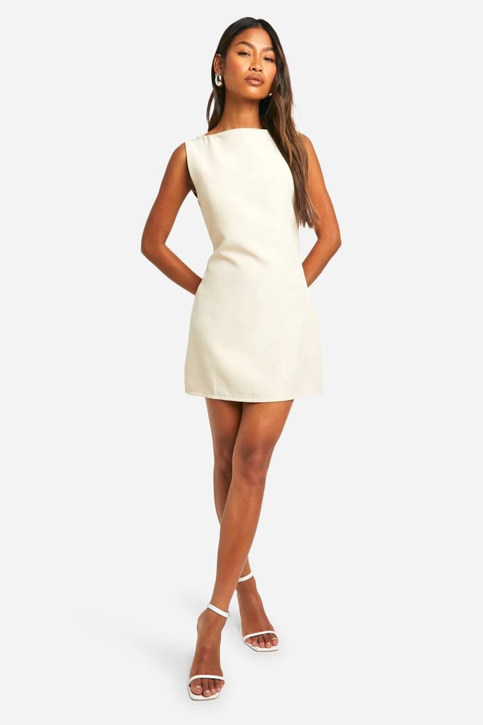 boohoo Dames Slash Neck Fit & Flare Micro Mini Jurk | Steen | Maat: 40