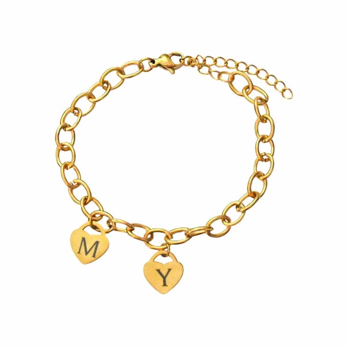 Schakelarmband Hart met 2 Initialen Goud