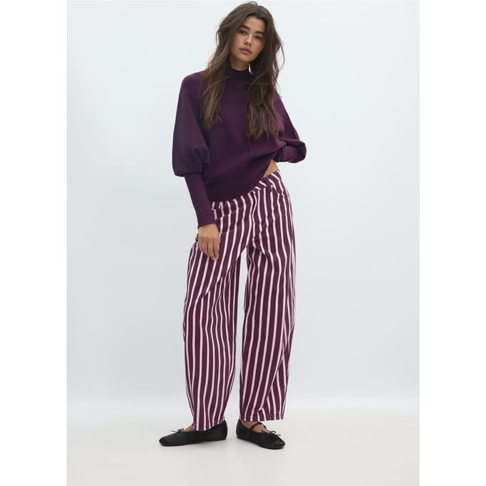 Stradivarius Tricot trui met vleermuismouw en col  Donkerpurper S