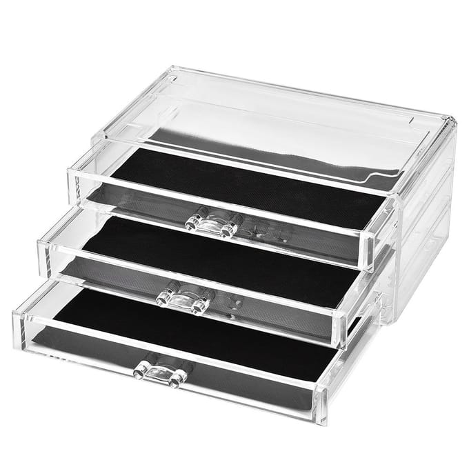 Three tier Transparent Makeup Desktop Drawers Table Cosmetic Storage Box Holder black