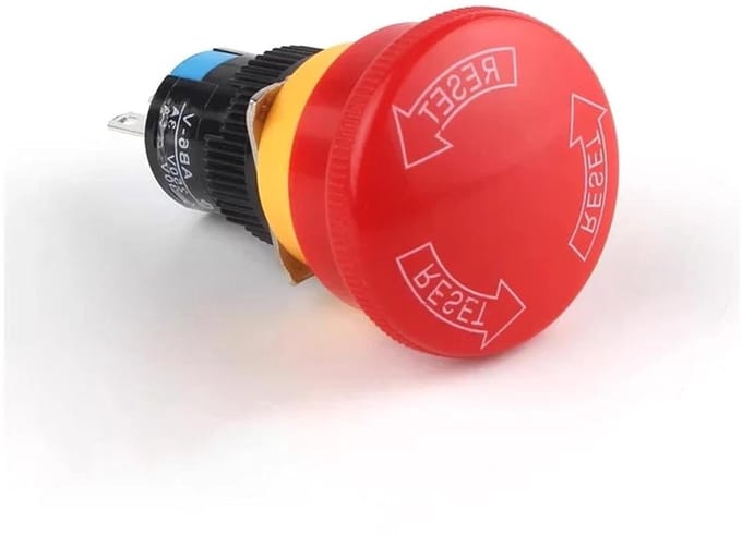Noodstop Schakelaar - Paddenstoelkop Drukknop - Apparatuur Beveiligen - Directe Onderbreking - 16 mm - Rood
