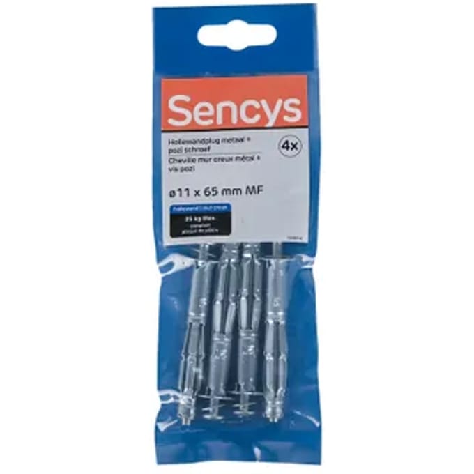 Sencys Plug Voor Gipsplaat Staal - Diam. 11x65mm - 4 Stuks