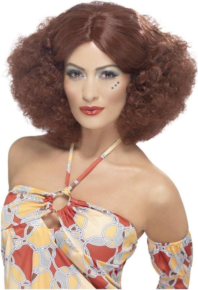 Smiffys Jaren 60/70 thema afro pruik roodbruin - middenscheiding - dames - carnaval