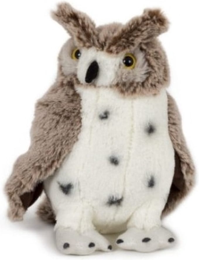 Heunec Pluche oehoe uil - bruin/witte - vogel knuffeldier - 20 cm - bosdieren knuffel